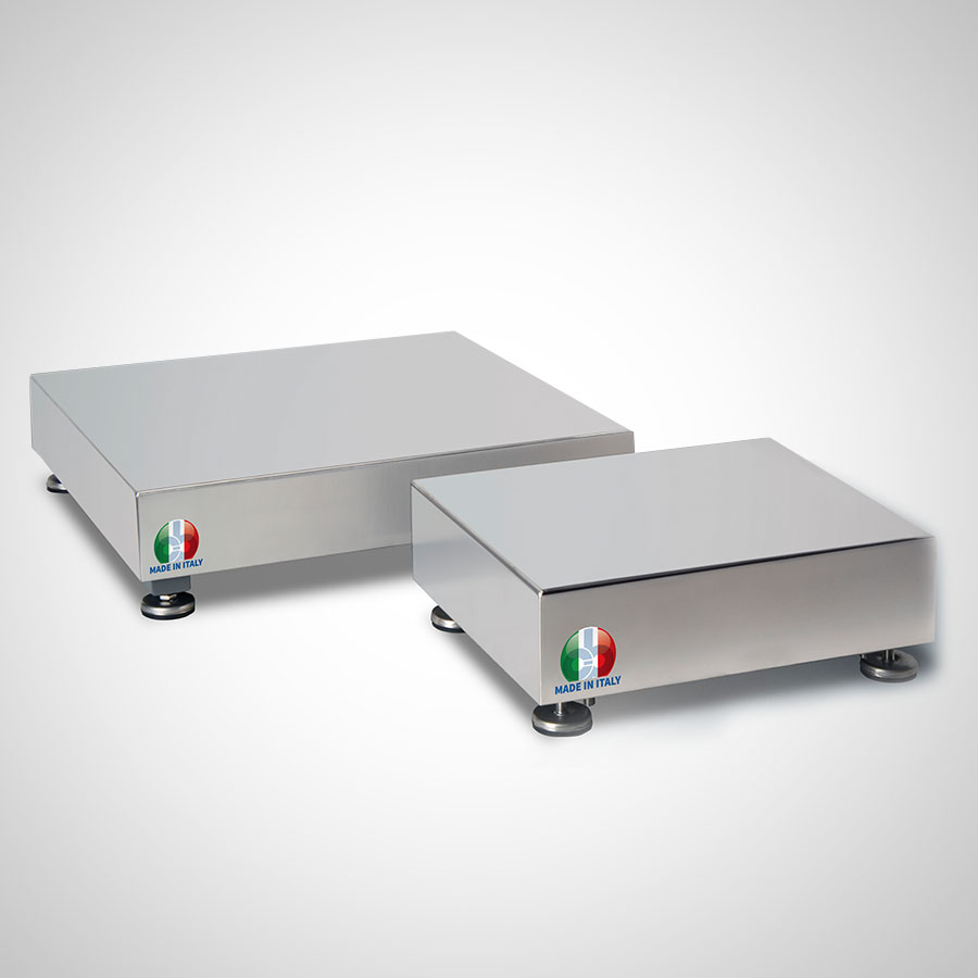 PMA-IT: Piattaforma in acciaio verniciato e cella alluminio (6-300 kg) PMA-CX: Piattaforma in acciaio inox e cella inox (3-300 kg)
